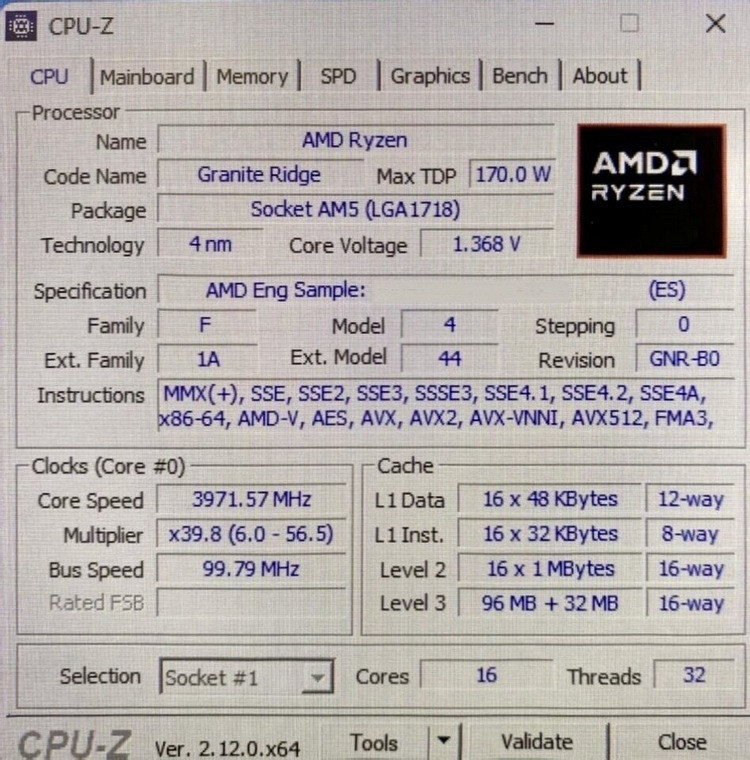 网传丨AMD Ryzen 9 9950X3D 核心配置曝光，16核/32线程，170W TDP